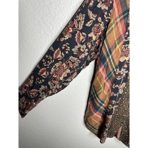Soft Surroundings Shirt Womens Small Patchwork Floral Plaid Leopard Boho Top - Picture 4 of 6